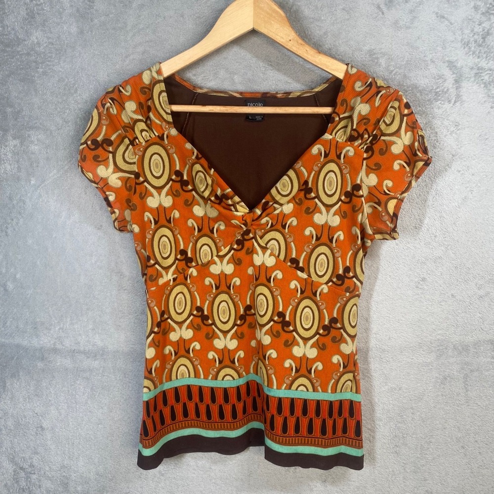 Nicole by Nicole Miller Mesh Top Large 70s Retro Boho Indie Vintage Whimsigoth‎
